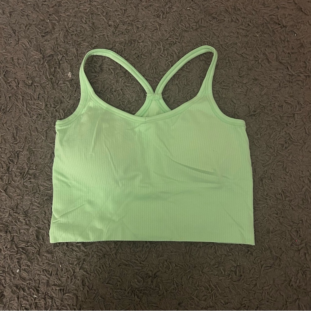 mint green ribbed cropped running tank top with built in bra